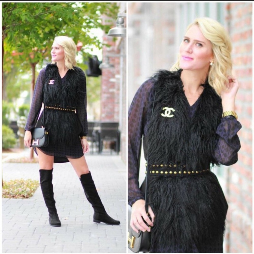 Cabi 3102 black purple Chiffon Long Sleeve dress - Picture 2 of 14